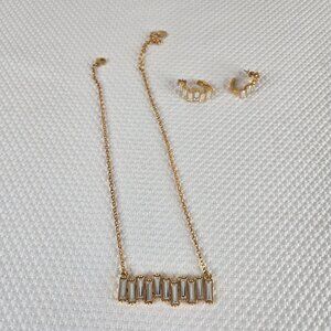 TC Swarovski Gold Tone Necklace Hoop Earrings Set Clear Baguette Rhinestones